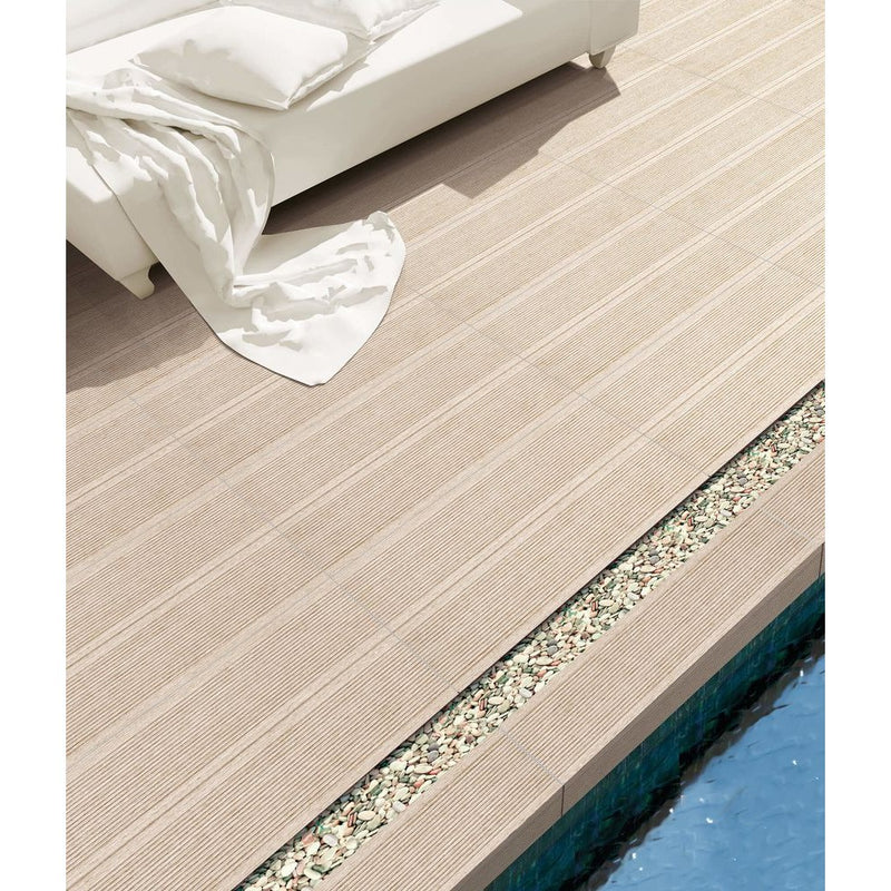 anka efes beige matte antislip unrectified porcelain wall and floor tile size 30cmx60cm application installed on pool deck