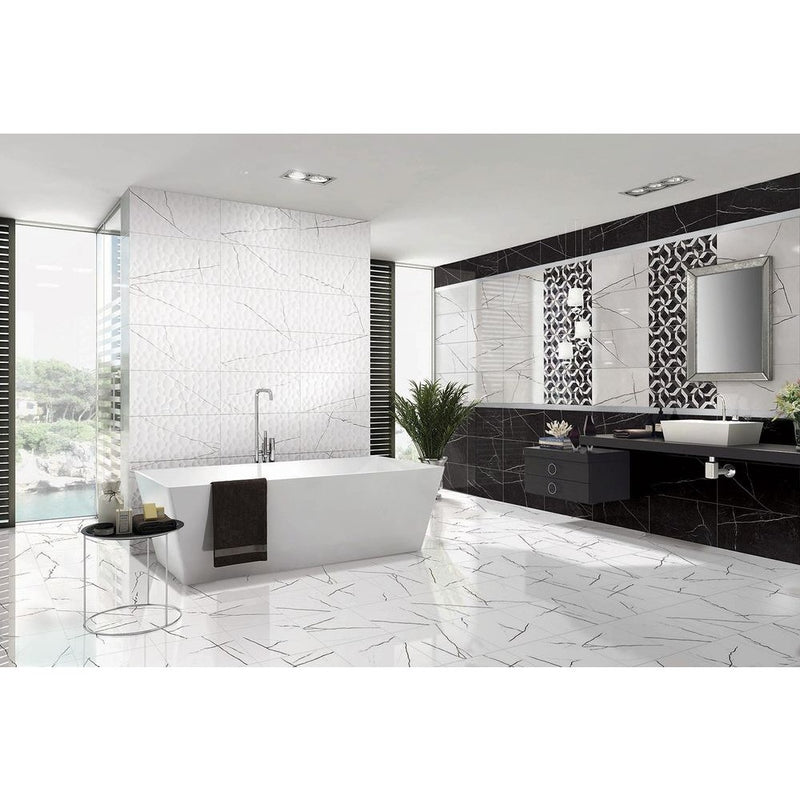 anka Eva glossy porcelain wall tile 30cmx60cm installed on a modern bathroom wall