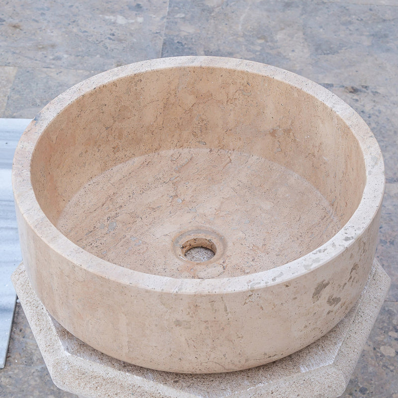 Gobek Natural Stone Beige Travertine Vessel Sink Honed