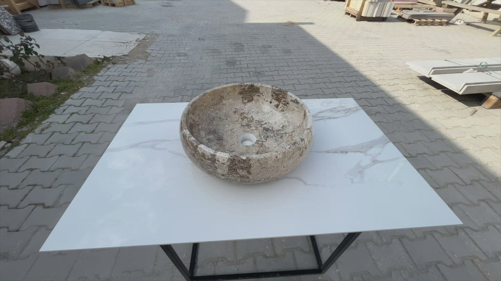 gobek valencia beige travertine natural stone vessel sink filled and polished EGEVP166 product view