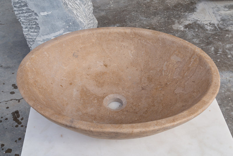 Gobek Karina Walnut Travertine Natural Stone Vessel Sink Honed and Filled