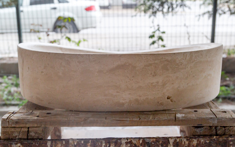 Gobek Natural Stone Light Travertine Special Design Vessel Sink Honed and Filled