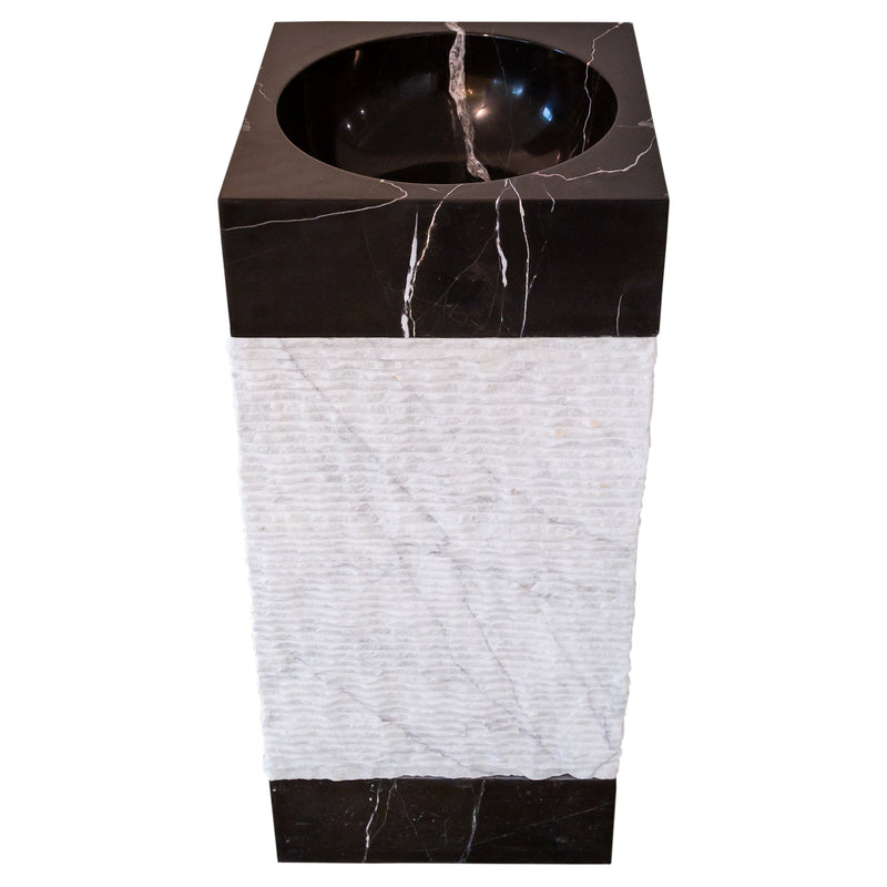 gobek natural stone marble pedestal sink toros black carrara white polished SKU NTRVS28 Size W:50cm x L:50cm x H:85cm product shot