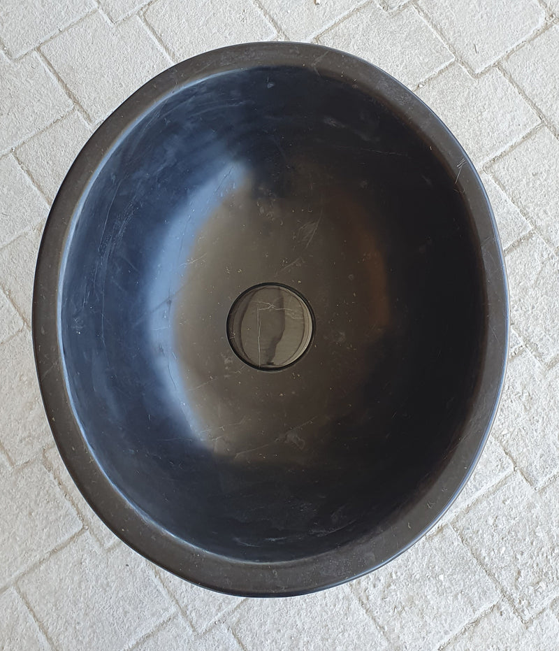 gobek natural stone toros black marble pedestal oval top sink polished  SKU NTRSTC20 Size W:50cm x L:50cm x H:85cm product top shot 
