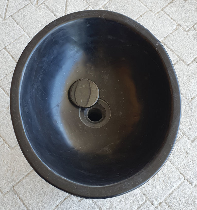 gobek natural stone toros black marble pedestal oval top sink polished SKU NTRSTC20 Size W:50cm x L:50cm x H:85cm product shot