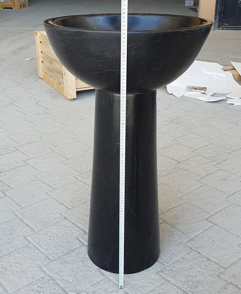gobek natural stone toros black marble pedestal oval top sink polished SKU NTRSTC20 Size W:50cm x L:50cm x H:85cm product shot with measure