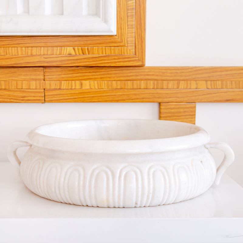 Gobek Natural Stone White Marble Vessel Sink Bowl Polished