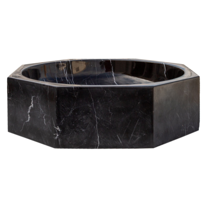 Gobek Toros Black Natural Stone Marble Octagon Vessel Sink Bowl Polished EGETBOP166 side view