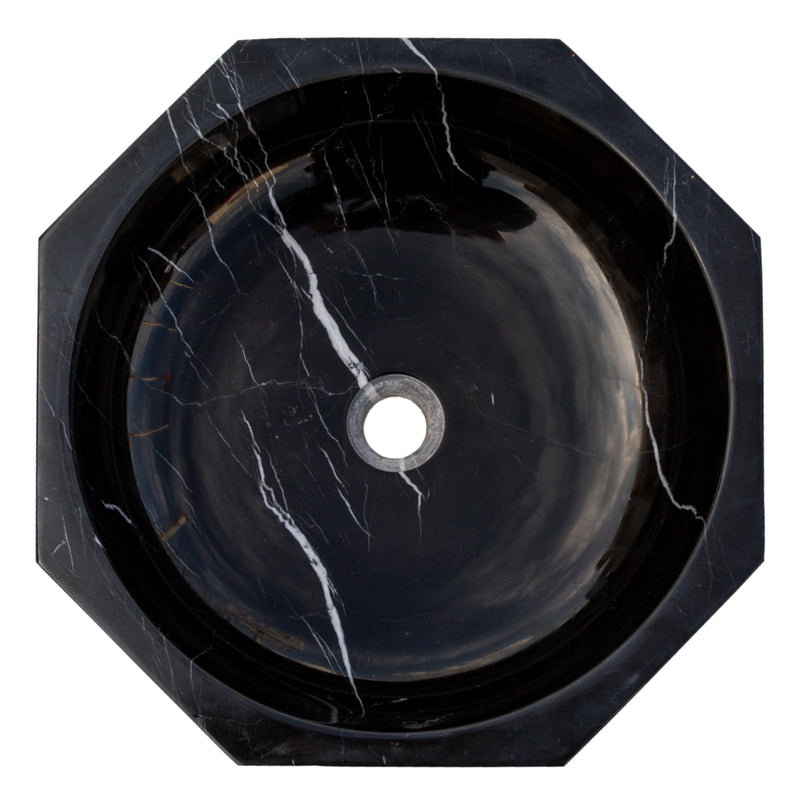 Gobek Toros Black Natural Stone Marble Octagon Vessel Sink Bowl Polished EGETBOP166 top view