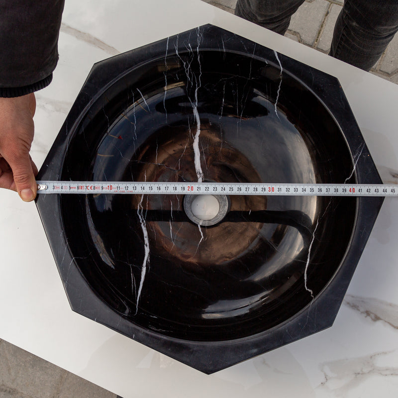 Gobek Toros Black Natural Stone Marble Octagon Vessel Sink Bowl Polished EGETBOP166 diameter