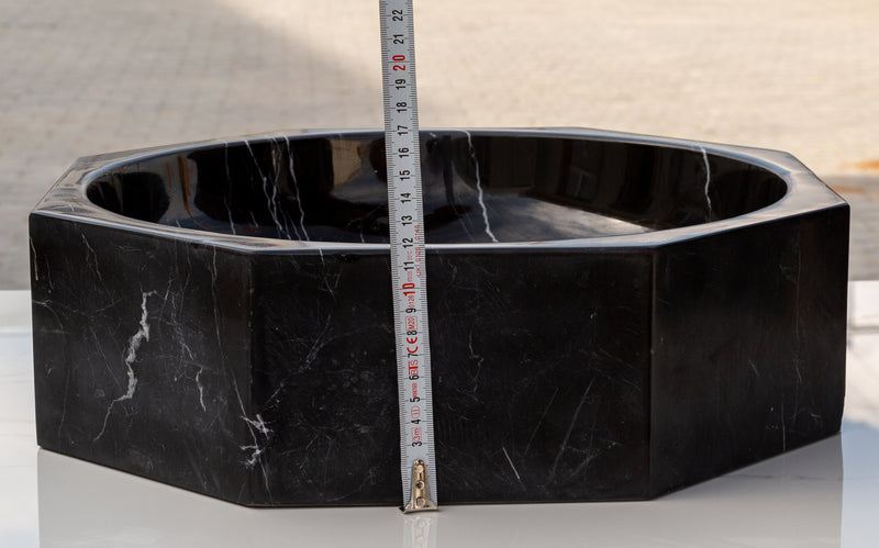 Gobek Toros Black Natural Stone Marble Octagon Vessel Sink Bowl Polished EGETBOP166 height