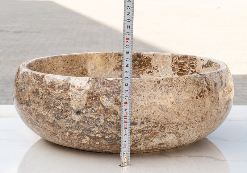 gobek valencia beige travertine natural stone vessel sink filled and polished EGEVP166 height