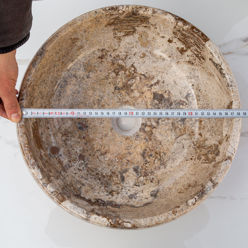 gobek valencia beige travertine natural stone vessel sink filled and polished EGEVP166 diameter