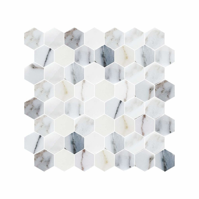 Hexagon Digital Print Marble Look Glass Mosaic Tile - 3