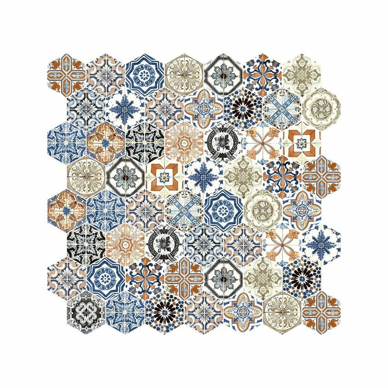 Hexagon Digital Print Mix Pattern Glass Mosaic Tile - 8