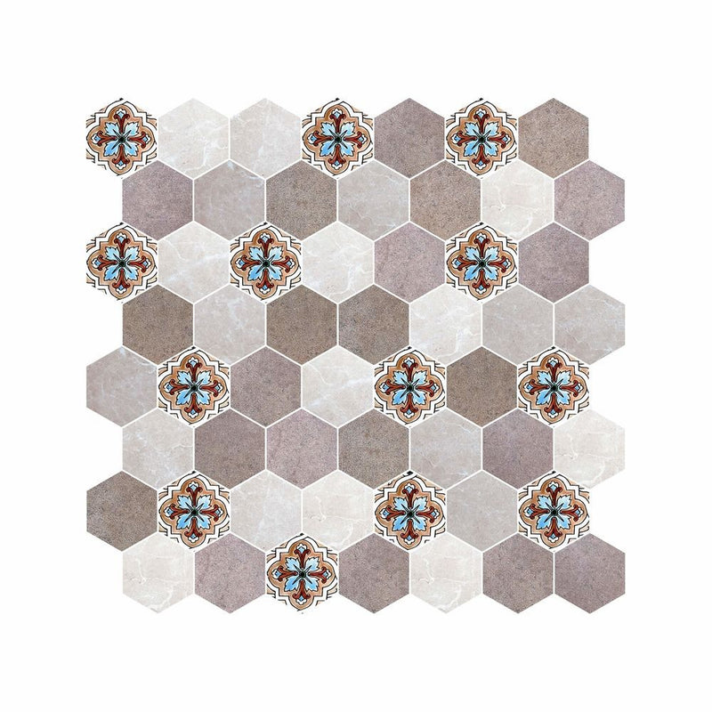 Hexagon Digital Print Mix Pattern Glass Mosaic Tile - 5