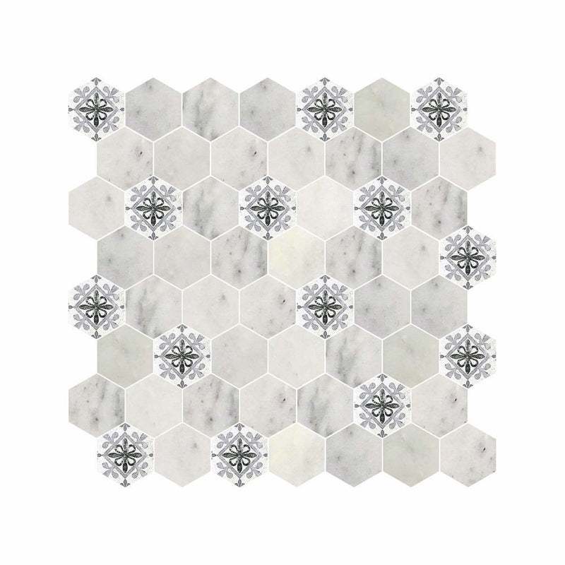 Hexagon Digital Print Marble Look Glass Mosaic Tile - 4