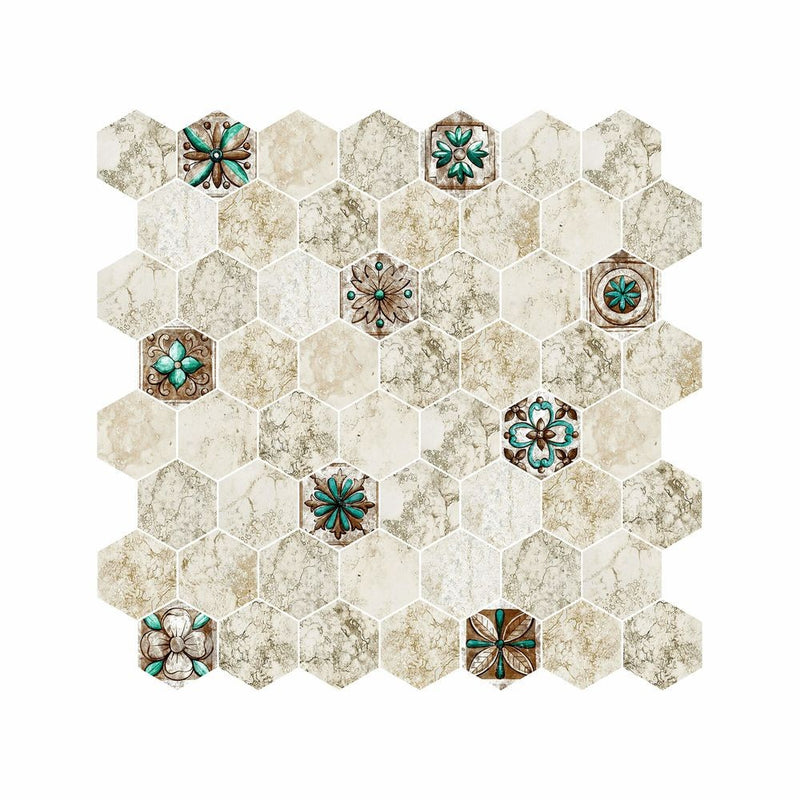 Hexagon Digital Print Marble Look Glass Mosaic Tile - 4