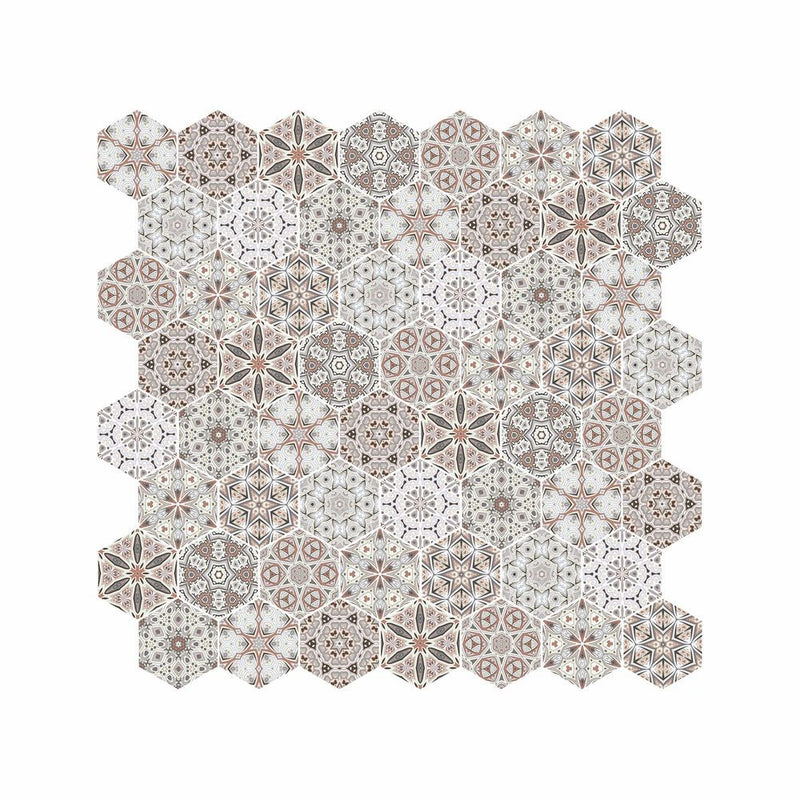 Hexagon Digital Print Mix Pattern Glass Mosaic Tile - 6