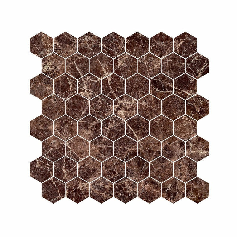 Hexagon Digital Print Marble Look Glass Mosaic Tile - 2