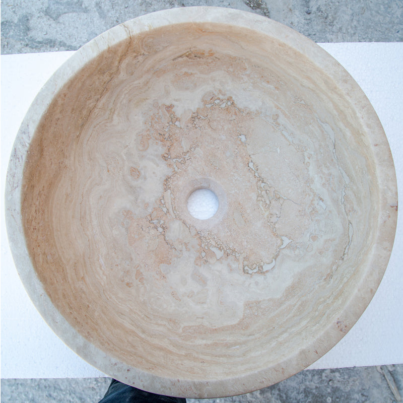 Gobek Natural Stone Beige Travertine Vessel Sink Honed and Filled
