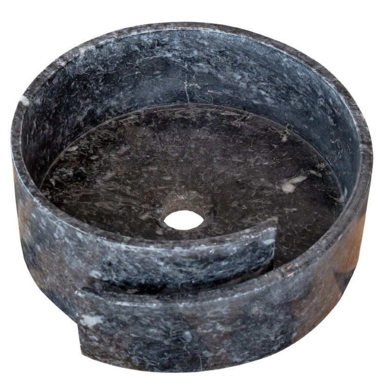 Gobek Special Design Black Marble Natural Stone Round Vessel Sink