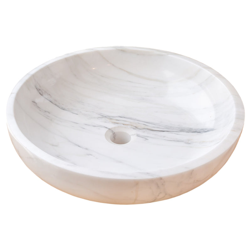 Gobek Natural Stone Calacatta White Marble Vessel Sink Bowl Polished