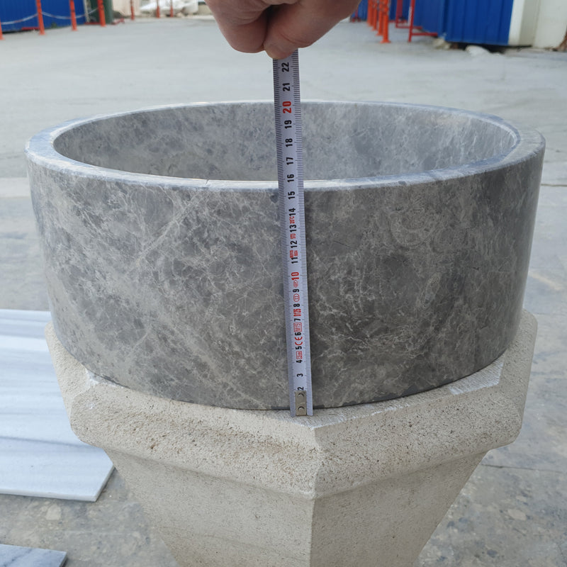 Gobek Natural Stone Tundra Grey Marble Round Vessel Sink Polished