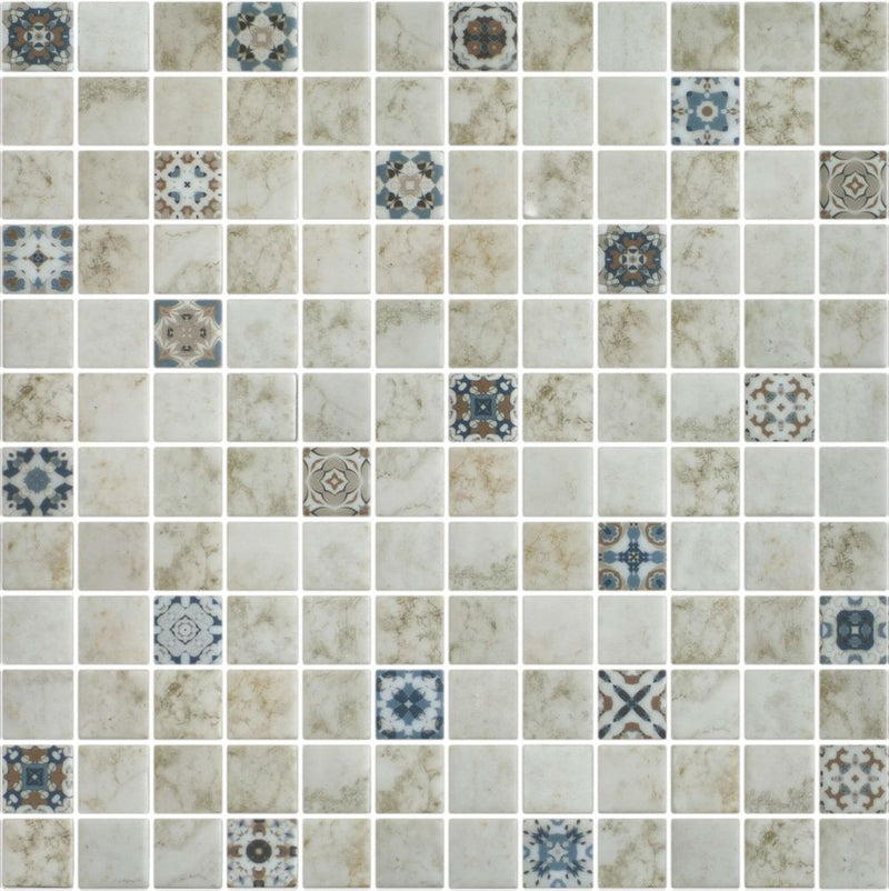 Square Digital Print Mix Pattern Glass Mosaic Tile