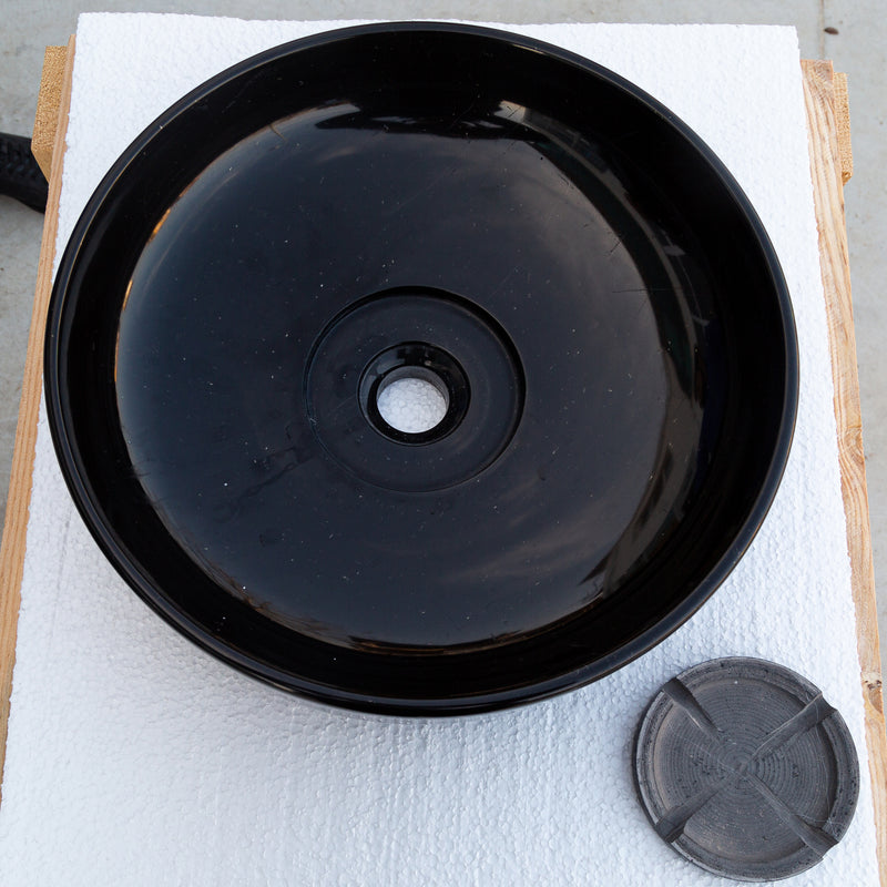 Gobek Toros Black Natural Stone Marble Artistic Vessel Sink Polished-Middle Drain