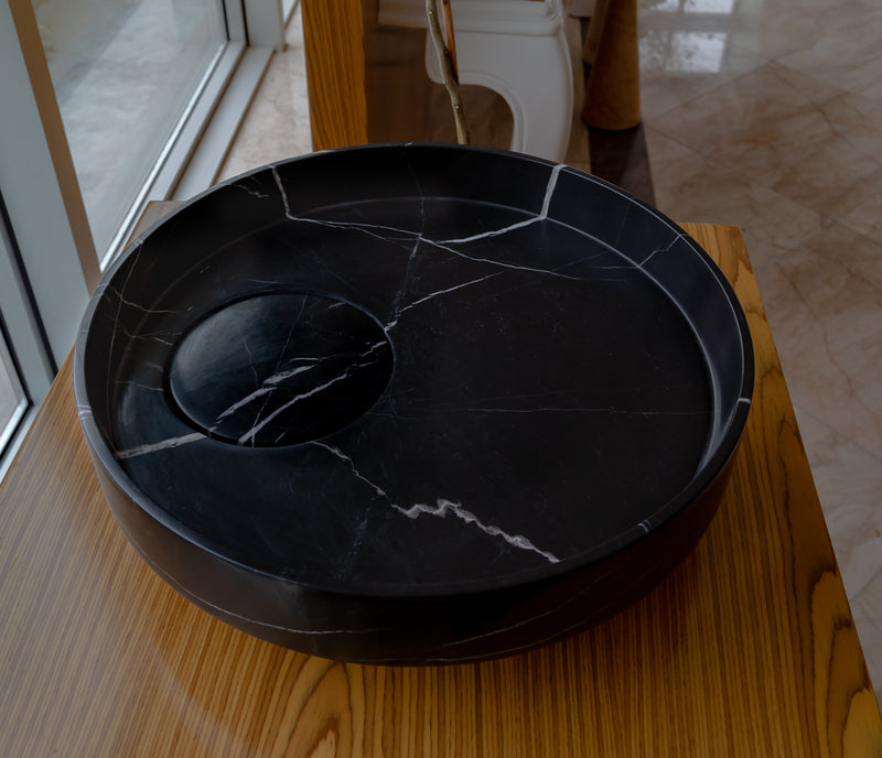 Gobek Toros Black Natural Stone Marble Artistic Vessel Sink Polished