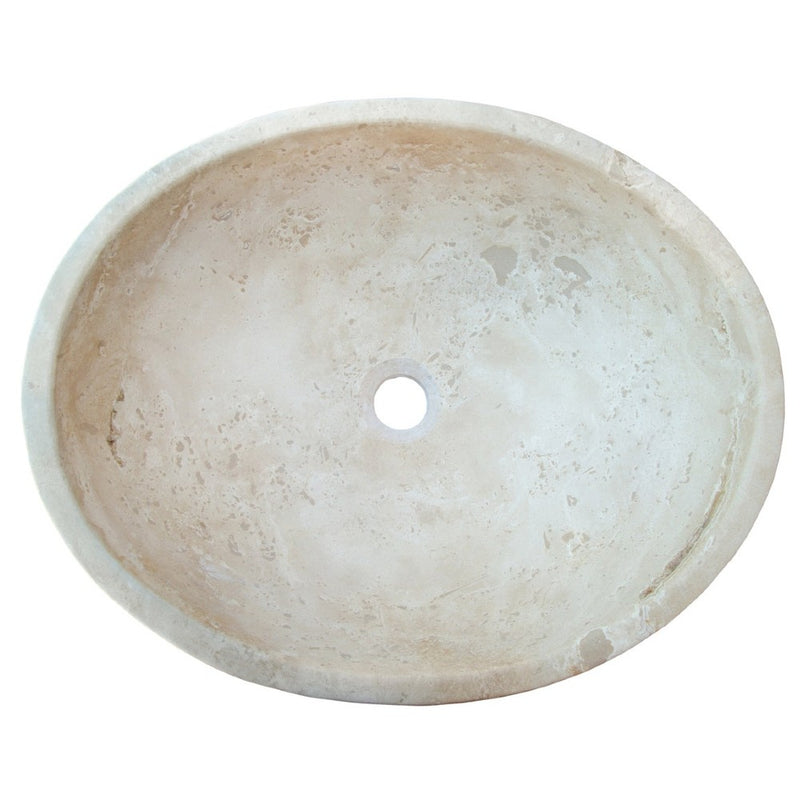 Gobek Troia Light Travertine Natural Stone Oval Vessel Sink