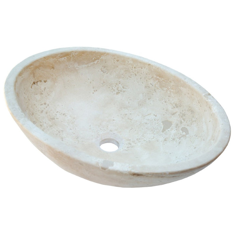 Gobek Troia Light Travertine Natural Stone Oval Vessel Sink