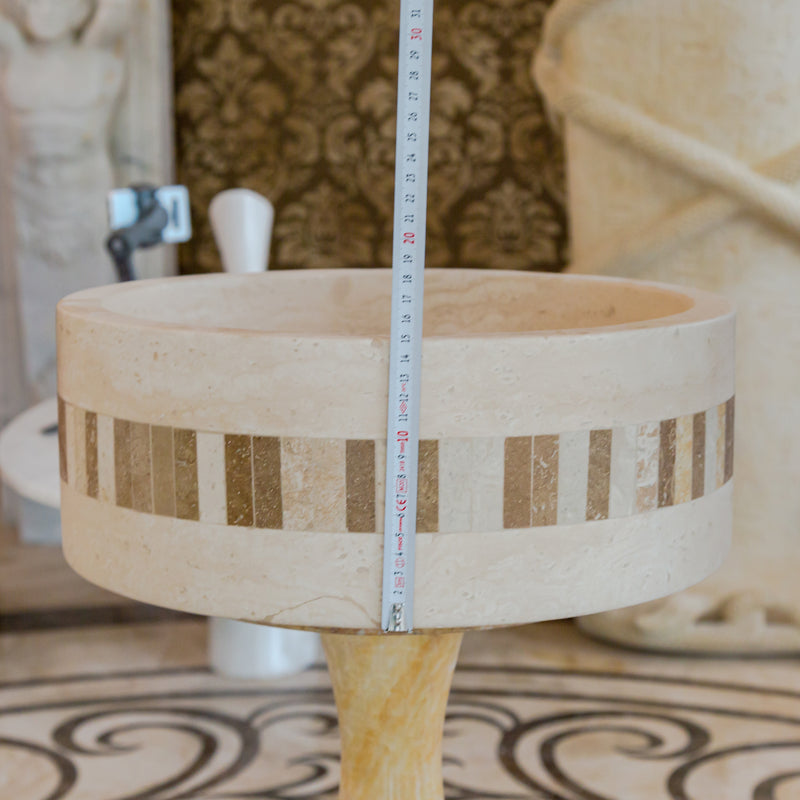 Gobek Troia Light Travertine Natural Stone Cylinder Sink Honed and Filled/Matte