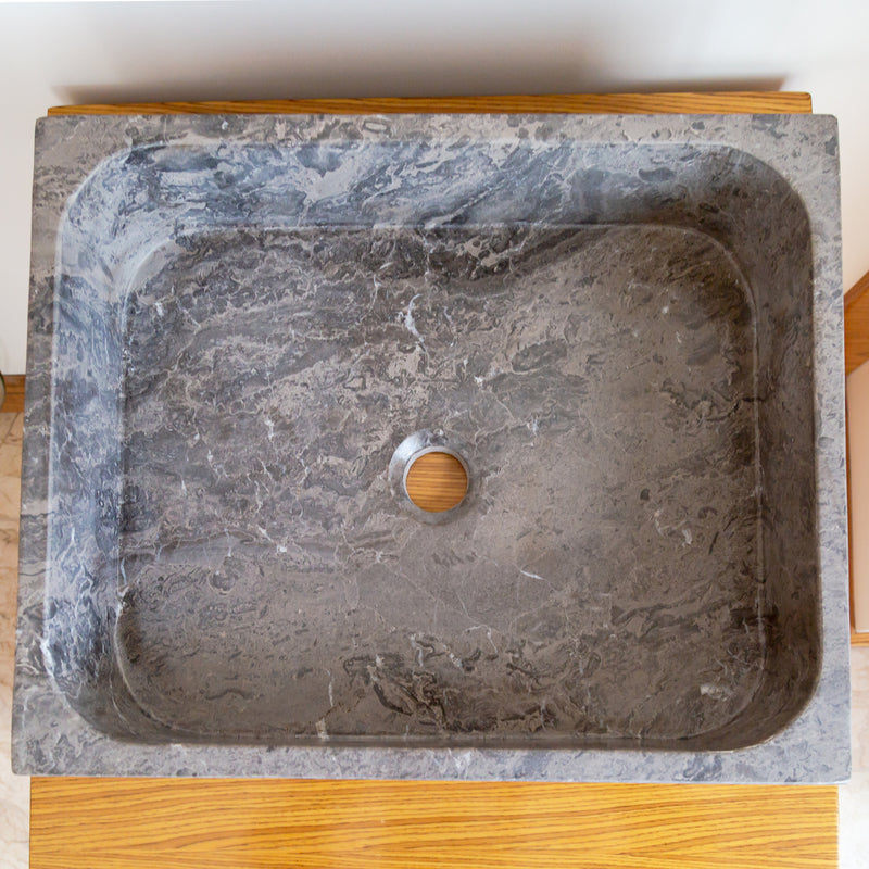 Gobek Tundra Gray Marble Farmhouse Rectangular Sink